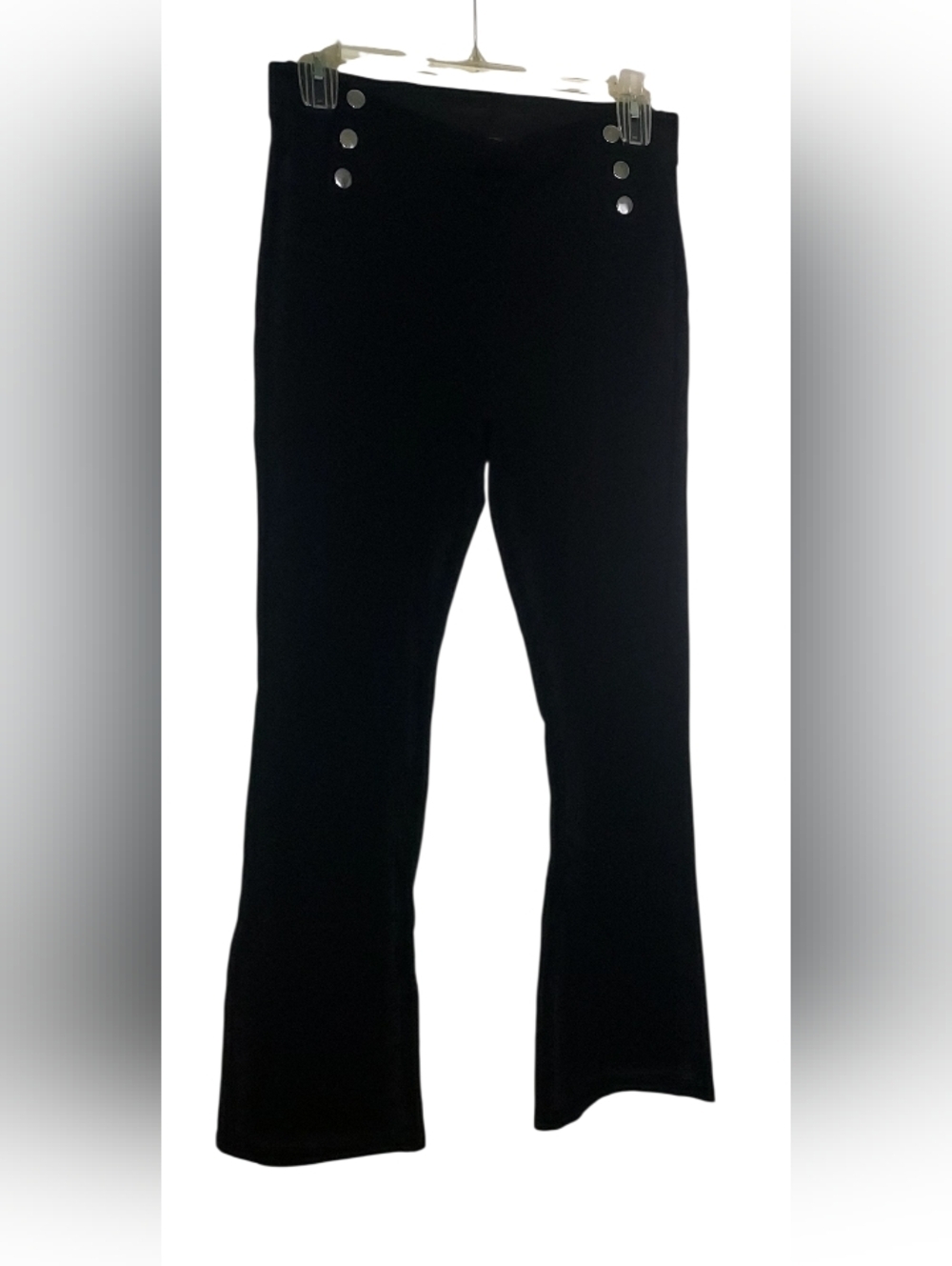 Maze Black High-Rise Flare Pants with Decorative Buttons